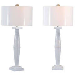 Elegant Vintage Marble Lamps with Lacquer Shades