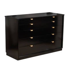 Vintage Handsome Edward Wormley 6 Drawer Chest in Black Lacquer