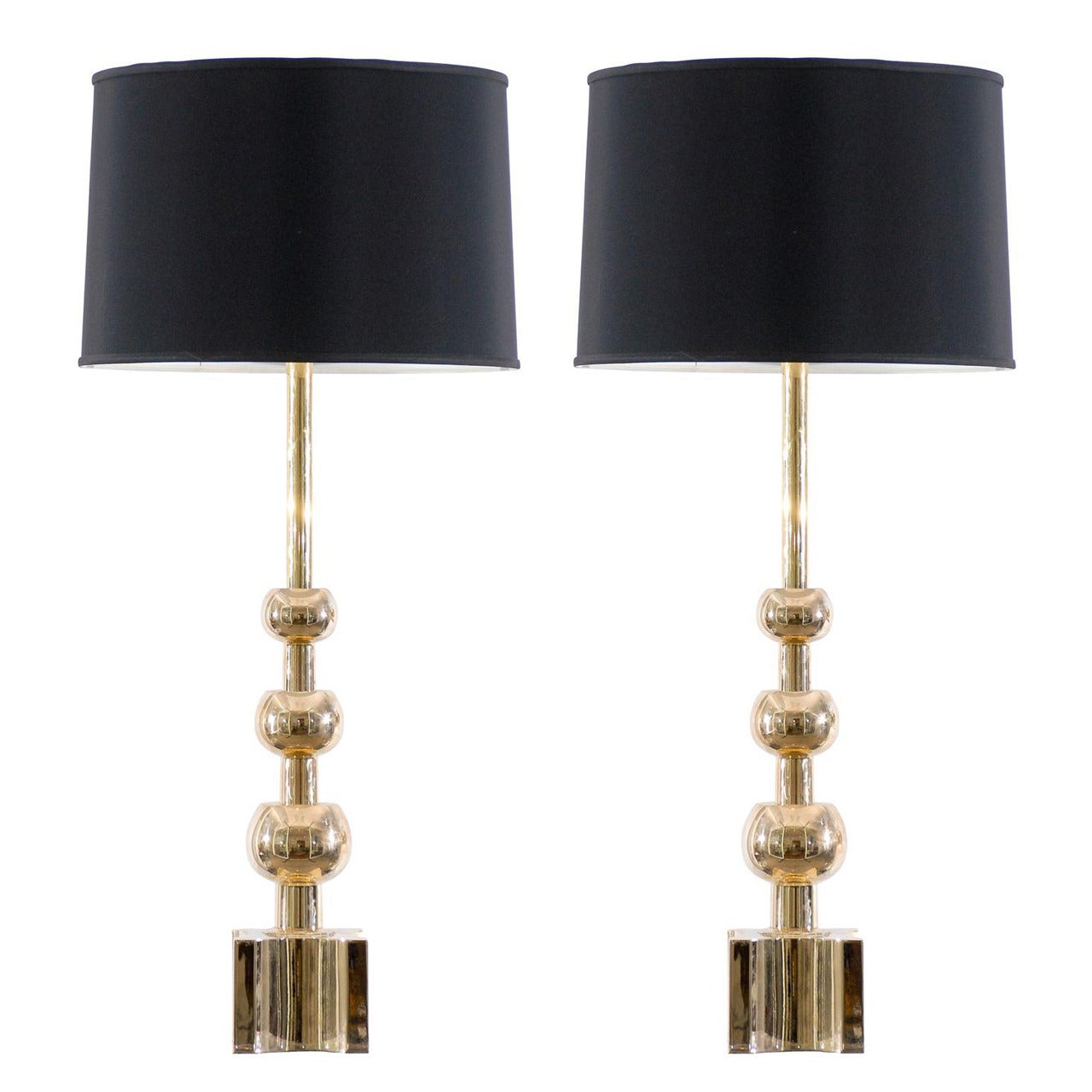 Stunning Pair of Mid-Century Brass Ball Lamps by Stiffel