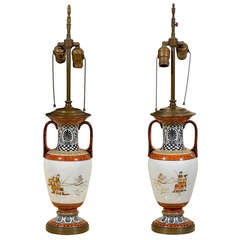 Pair of English Porcelain Neoclassical Urn Lamps