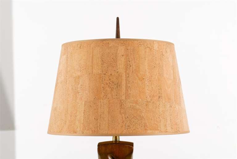 Beautiful Pair of Large-Scale Carved Walnut Lamps by Heifetz 1