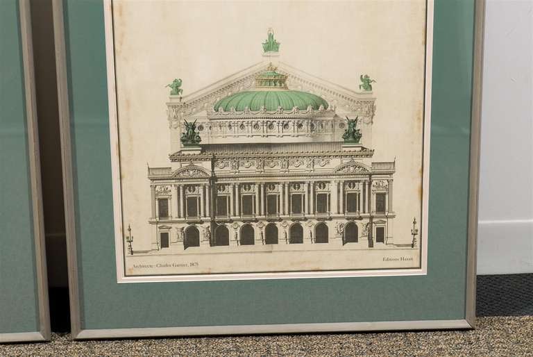 Paper Beautiful Pair of Antique Posters of 19th Century Architectural Engravings For Sale
