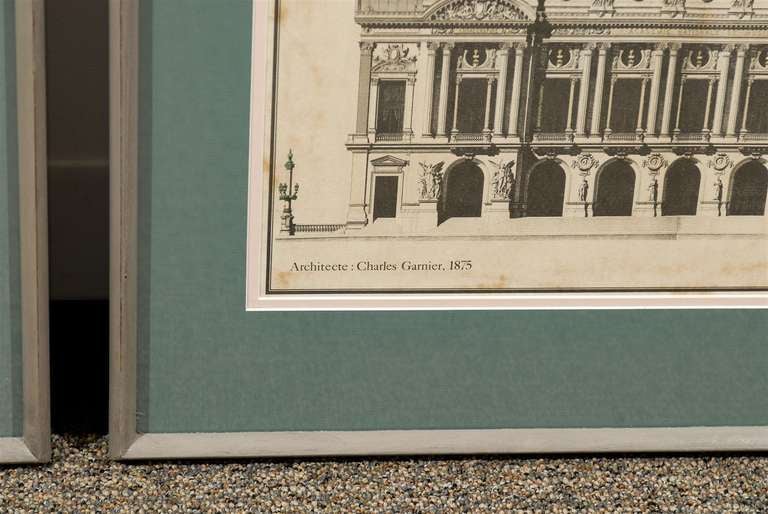 Mid-20th Century Beautiful Pair of Antique Posters of 19th Century Architectural Engravings For Sale