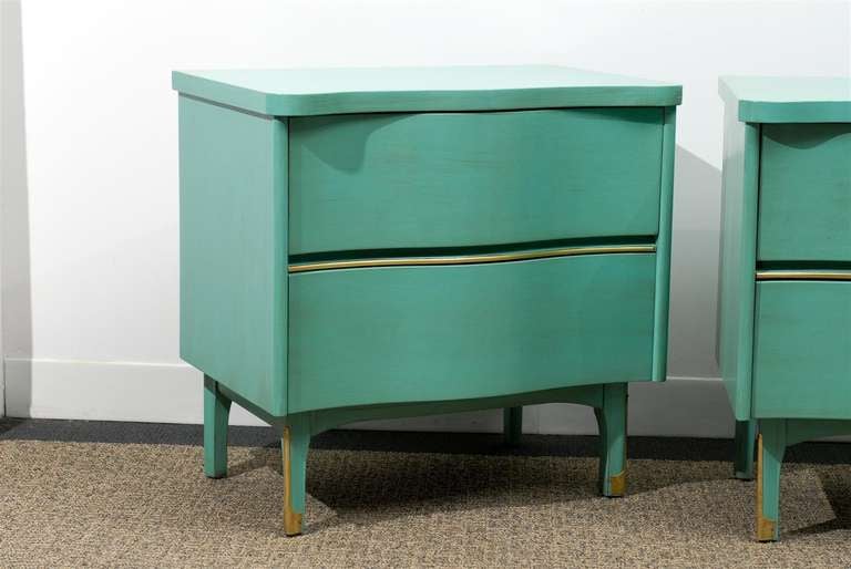 Beautiful Pair of Serpentine Front End Tables/Night Stands in Turquoise 1