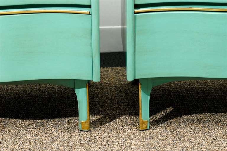 Unknown Beautiful Pair of Serpentine Front End Tables/Night Stands in Turquoise
