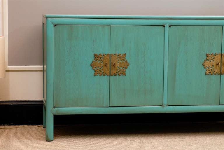 Wood Rare Ray Sabota Buffet/Chest/Credenza in Turquoise
