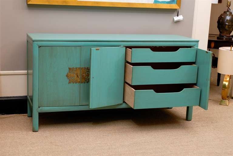 Rare Ray Sabota Buffet/Chest/Credenza in Turquoise In Excellent Condition In Atlanta, GA