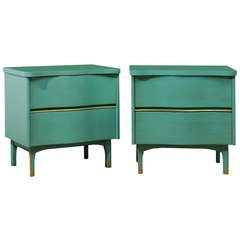 Beautiful Pair of Serpentine Front End Tables/Night Stands in Turquoise