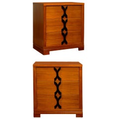 Exquisite Restored Pair of Art Deco Commodes in Ribbon Mahogany, circa 1940