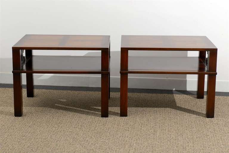 American Fabulous Pair of Heritage Henredon End Table/ Night Stands in Flame Mahogony For Sale
