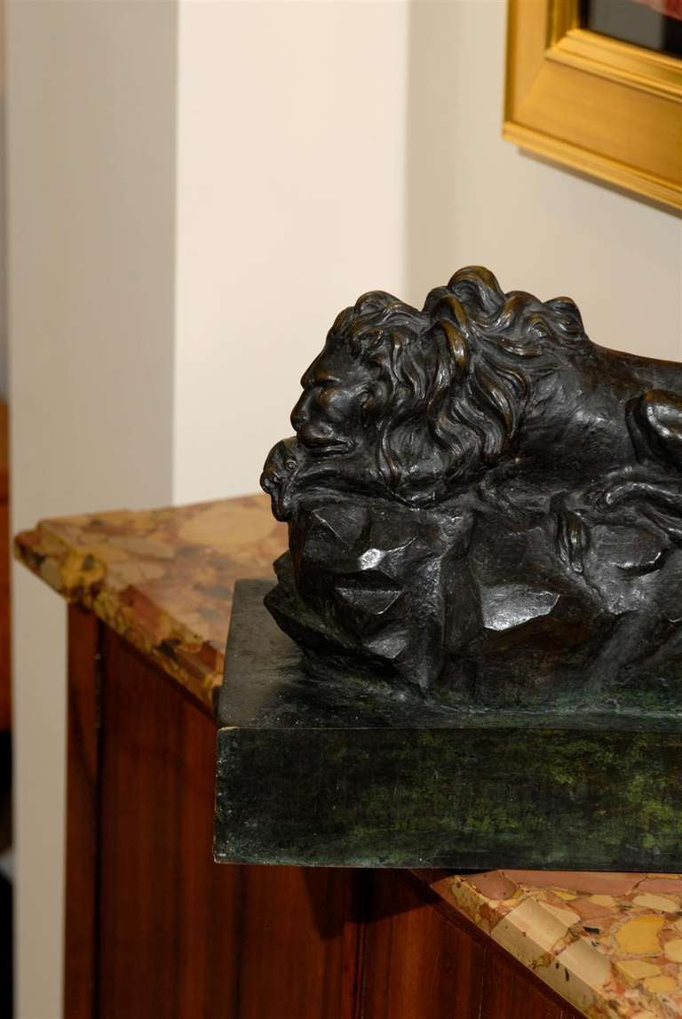 19th Century Cast Bronze of Lion on the Cliffs 4