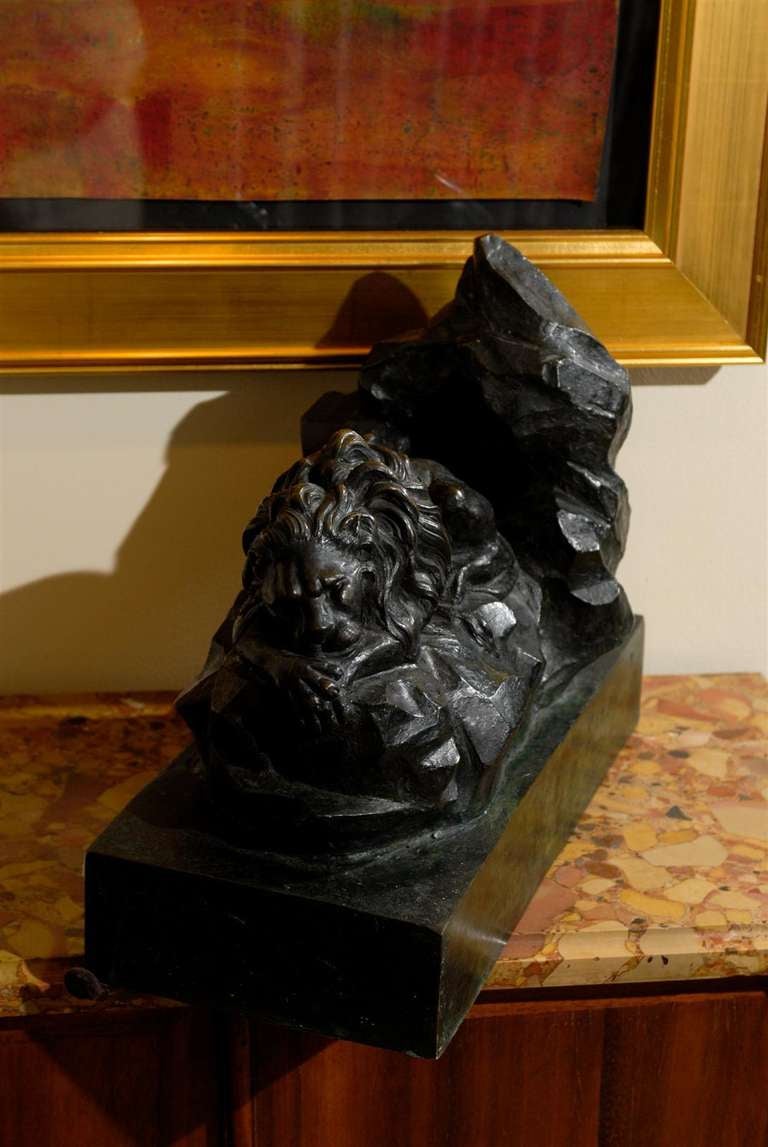19th Century Cast Bronze of Lion on the Cliffs 3