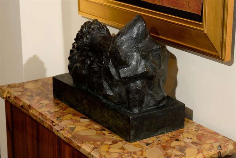 19th Century Cast Bronze of Lion on the Cliffs 1