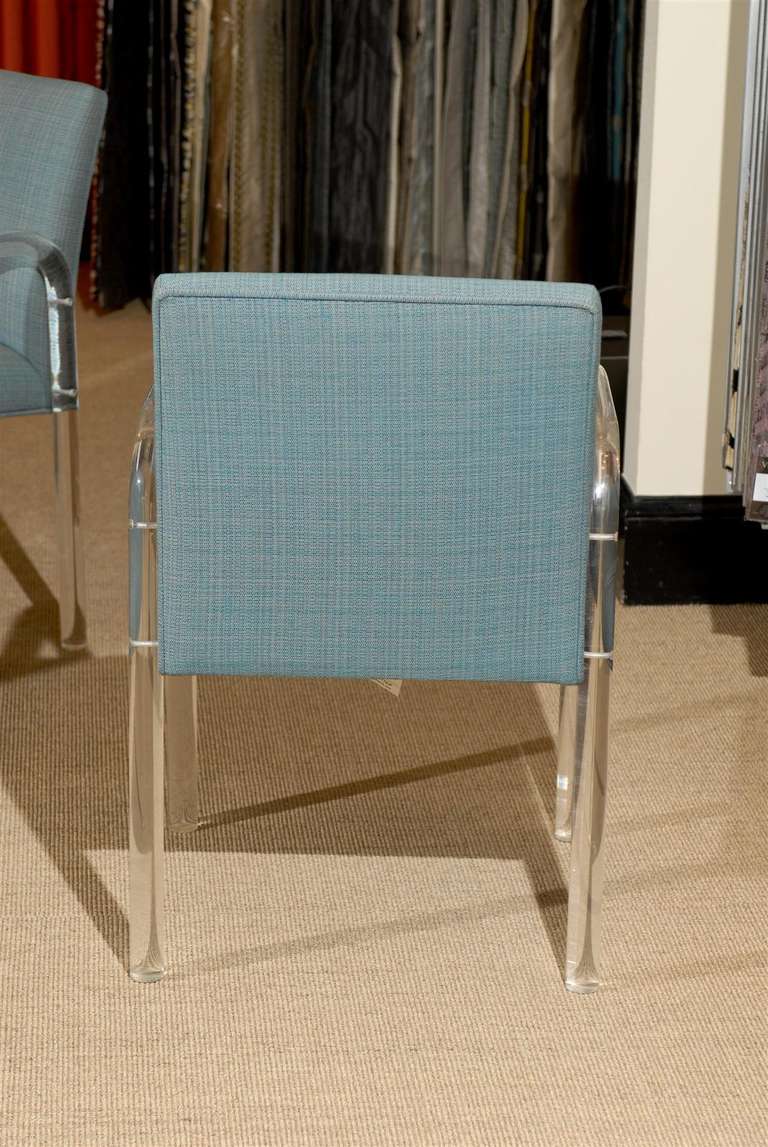 Fabric Modern Lucite Arm Chairs in the Style of Charles Hollis Jones