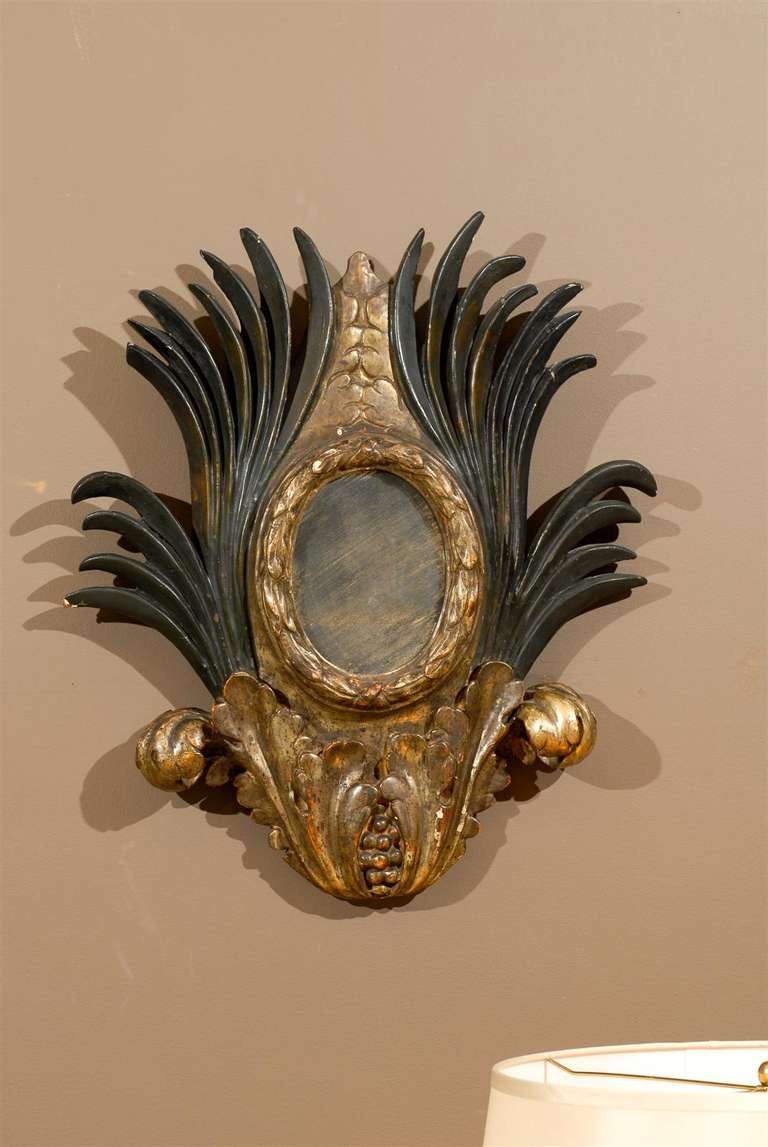 Pair of 19th Century Italian Carved Giltwood and Ebony Patina Mirrors 3