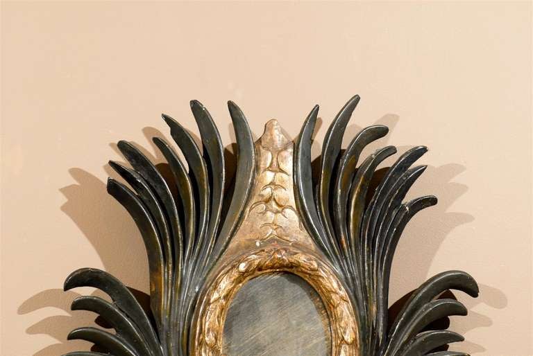 Louis XVI Pair of 19th Century Italian Carved Giltwood and Ebony Patina Mirrors