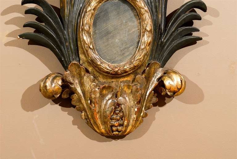 Pair of 19th Century Italian Carved Giltwood and Ebony Patina Mirrors In Excellent Condition In Atlanta, GA