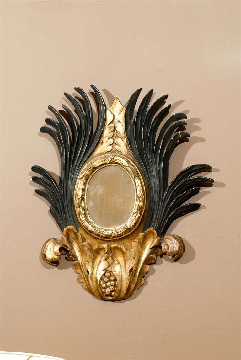 Pair of 19th Century Italian Carved Giltwood and Ebony Patina Mirrors 2