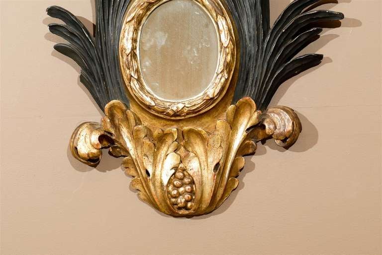 Pair of 19th Century Italian Carved Giltwood and Ebony Patina Mirrors 5