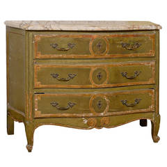 Transitional Style Painted and Gilded Commode with Marble Top