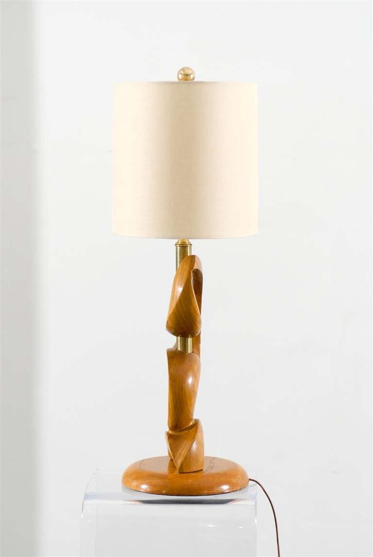 Unusual Pair of Blonde and Brass Lamps by Heifetz In Excellent Condition For Sale In Atlanta, GA