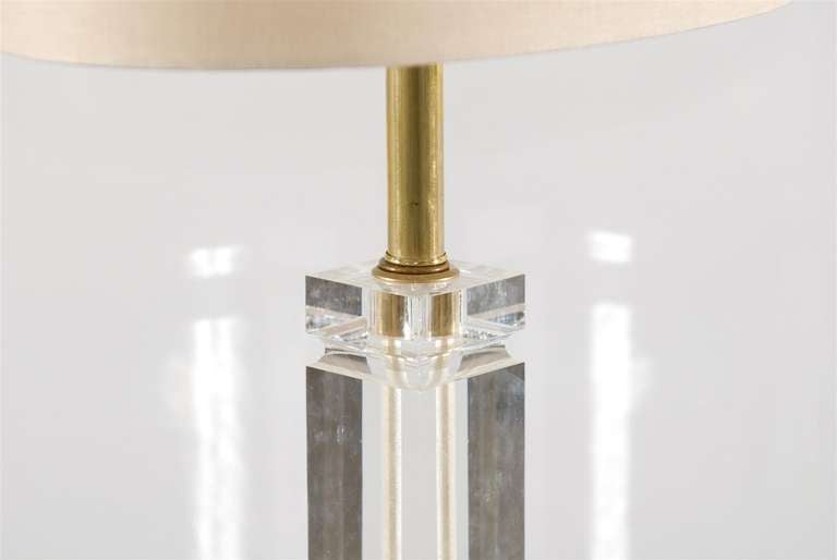 Gorgeous Pair of Lucite and Brass Lamps 1