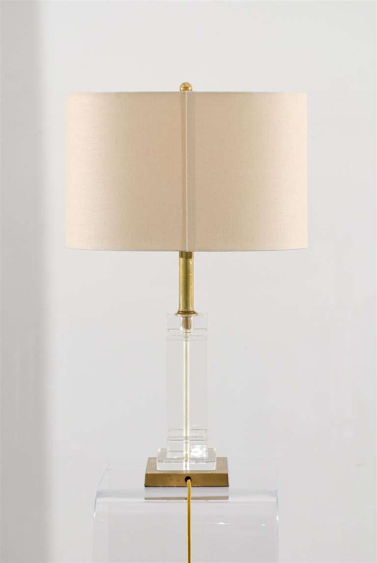 Gorgeous Pair of Lucite and Brass Lamps 2