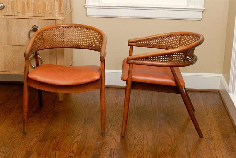 Rare Pair of James Mont Style Bent Beech and Cane Arm Chairs In Excellent Condition For Sale In Atlanta, GA