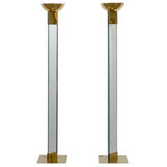 Amazing Pair of Vintage Italian Brass and Glass Torchieres 7