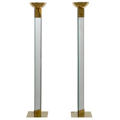 Amazing Pair of Vintage Italian Brass and Glass Torchieres