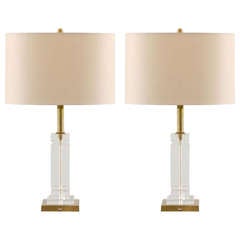 Gorgeous Pair of Lucite and Brass Lamps