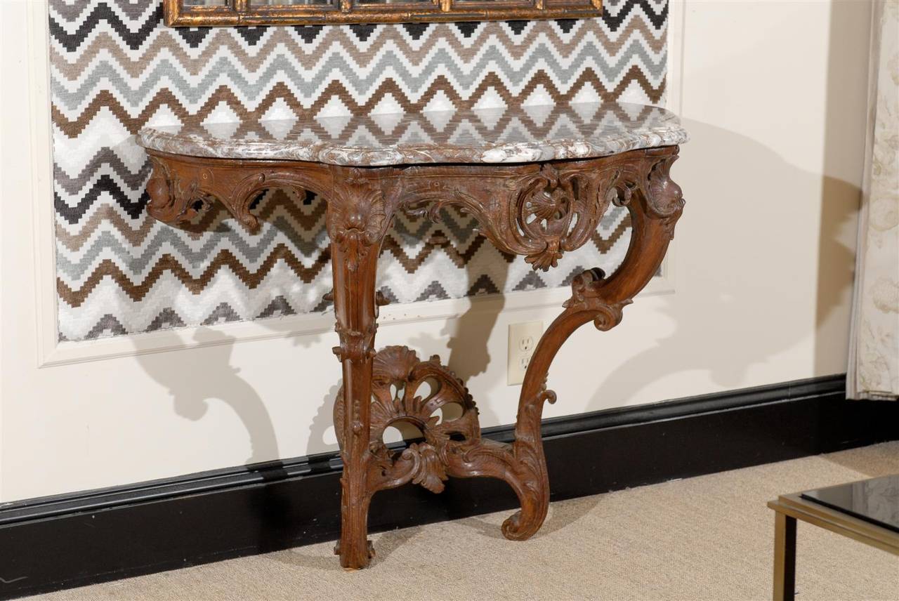 18th century Louis XV wooden console with original marble top.