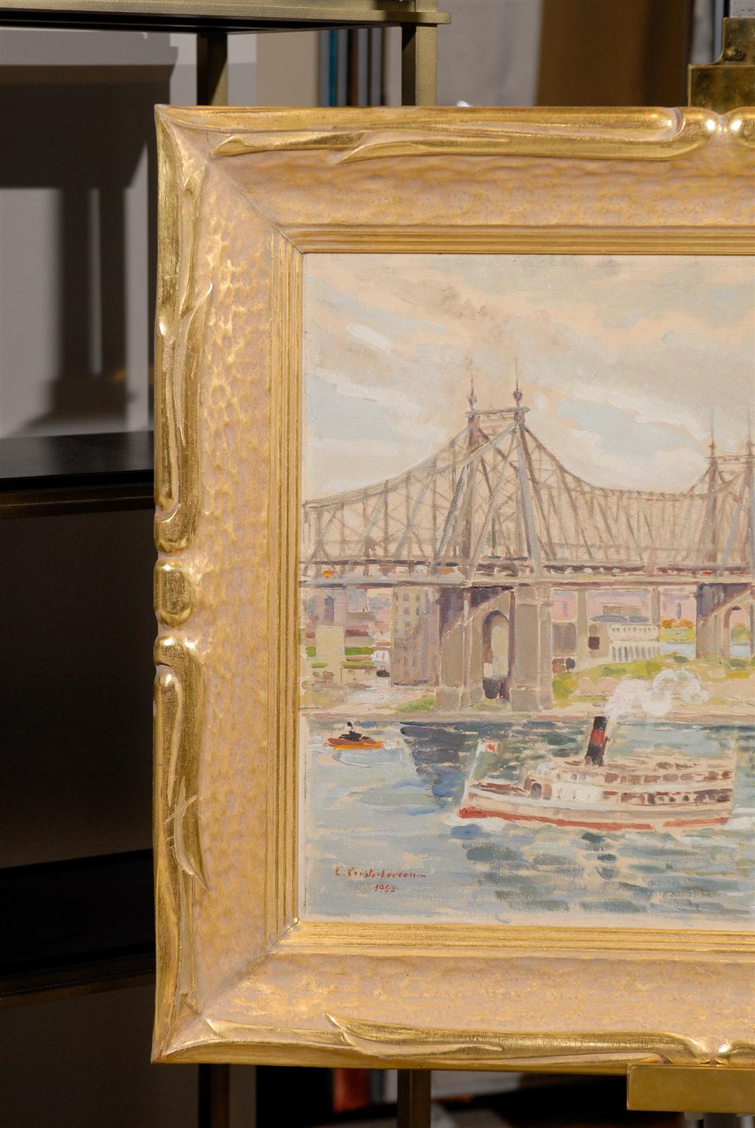 Beautifully Framed Oil on Canvas of the Queensboro Bridge 1