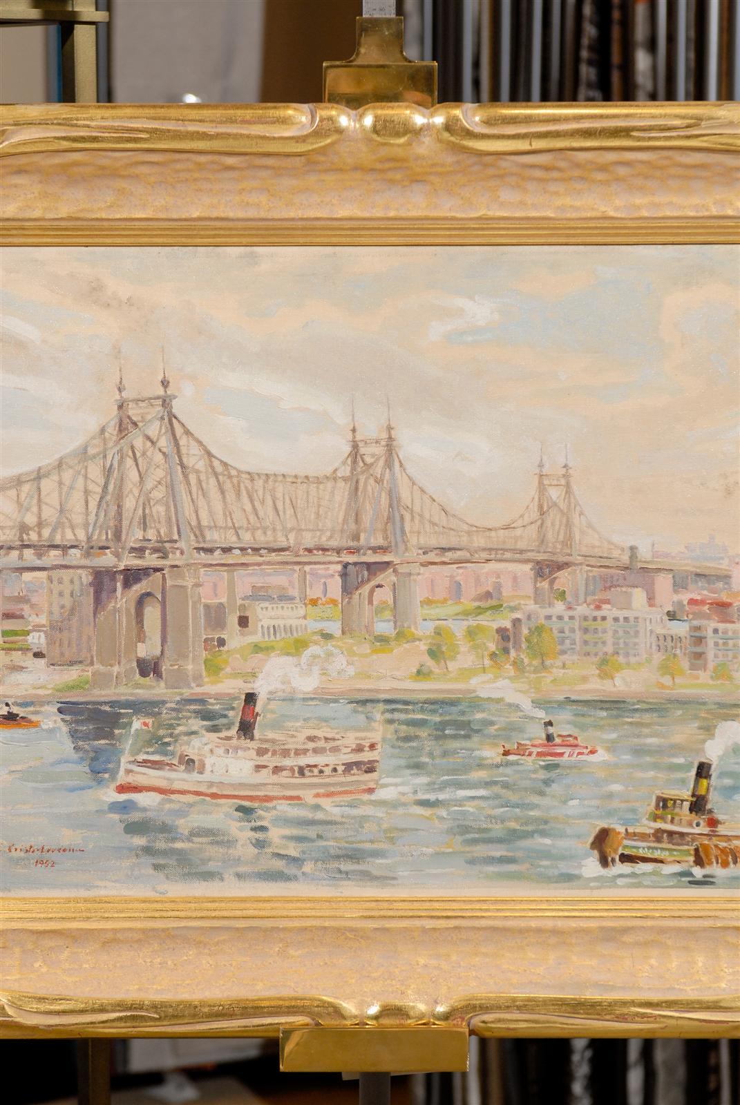 20th Century Beautifully Framed Oil on Canvas of the Queensboro Bridge