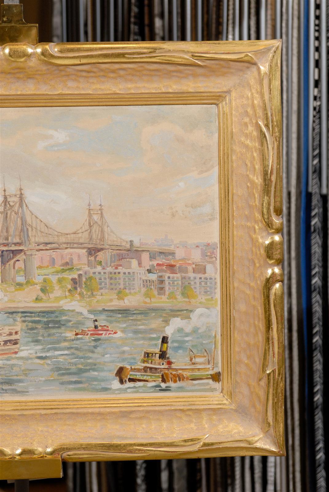 Beautifully Framed Oil on Canvas of the Queensboro Bridge In Good Condition In Atlanta, GA