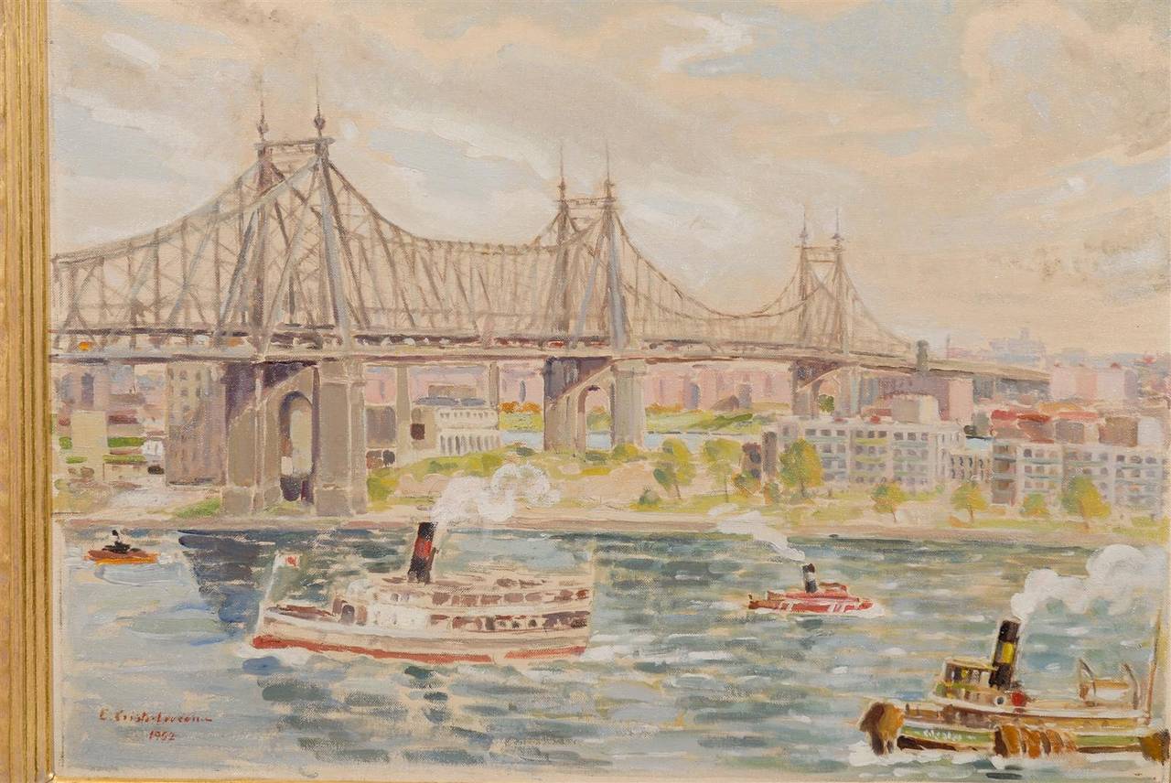 Beautifully Framed Oil on Canvas of the Queensboro Bridge 4