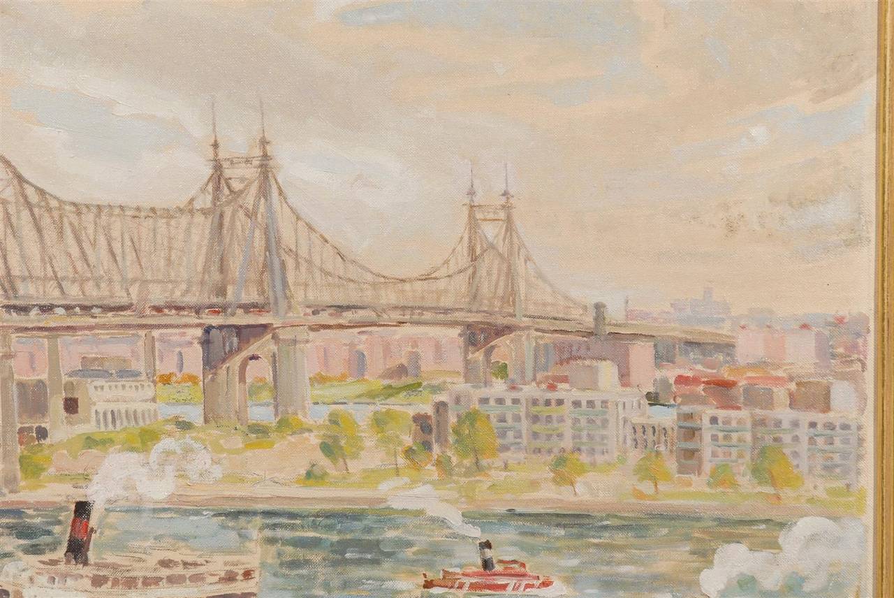 Beautifully Framed Oil on Canvas of the Queensboro Bridge 2