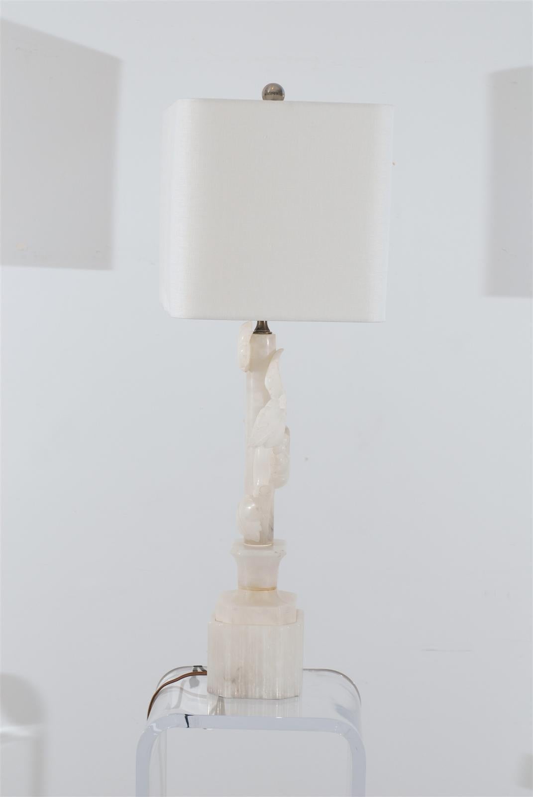 Mid-20th Century Pair of White and Grey Marble Lamps