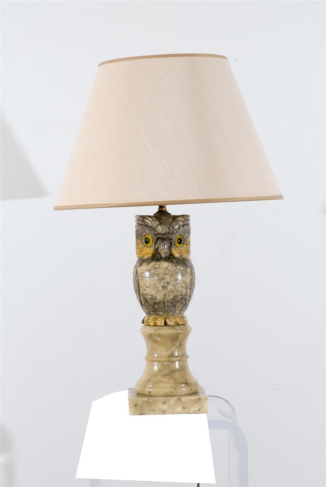 Italian Marble Owl Lamp Circa 1930's with a height of 15.75 inches and a base of 6 inches. Exceptional Design and Coloring of Marble.