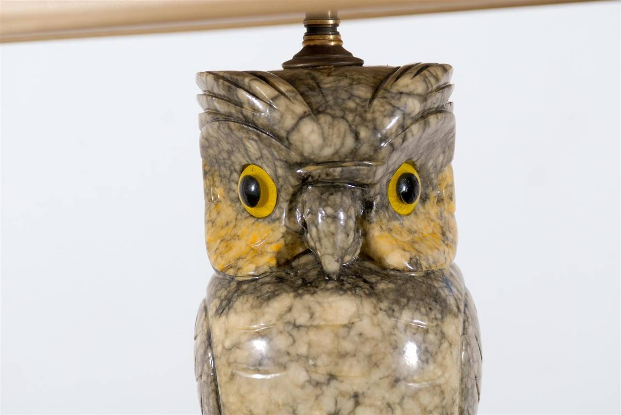 Carved Marble Owl Lamp
