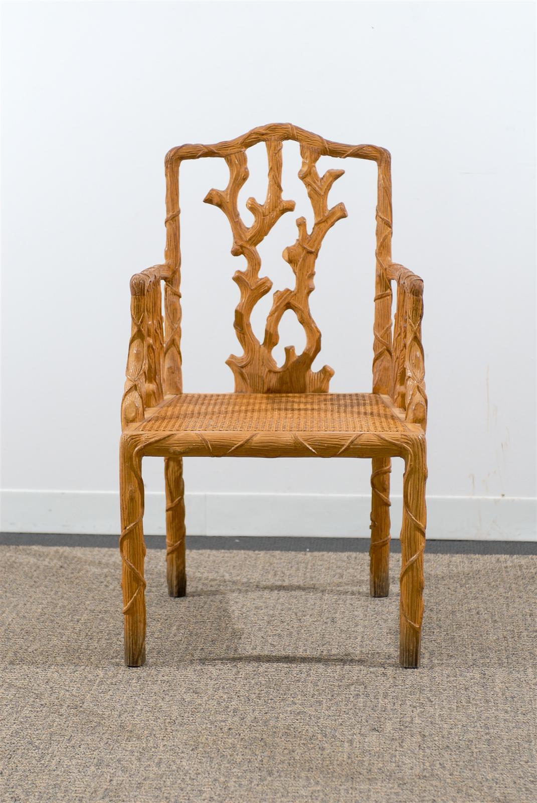 Set of Four Armchairs in Carved Wood, circa 1970 Origin Spain In Excellent Condition In Atlanta, GA