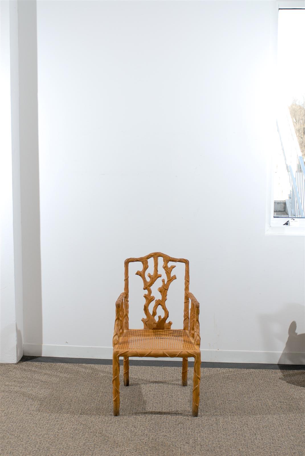 Mid-Century Modern Set of Four Armchairs in Carved Wood, circa 1970 Origin Spain