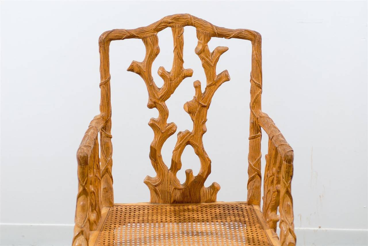 Set of Four Armchairs in Carved Wood, circa 1970 Origin Spain 1