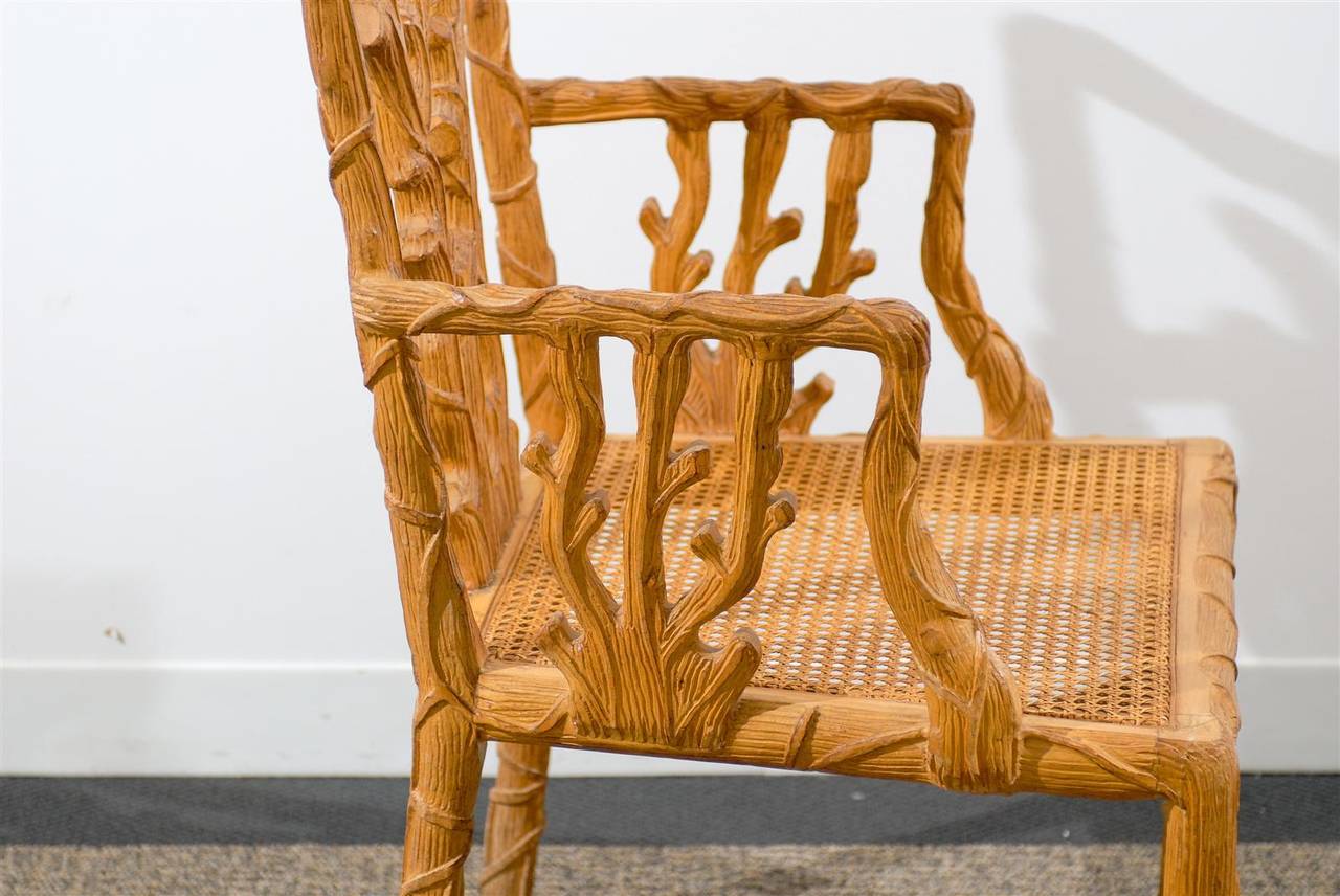 20th Century Set of Four Armchairs in Carved Wood, circa 1970 Origin Spain