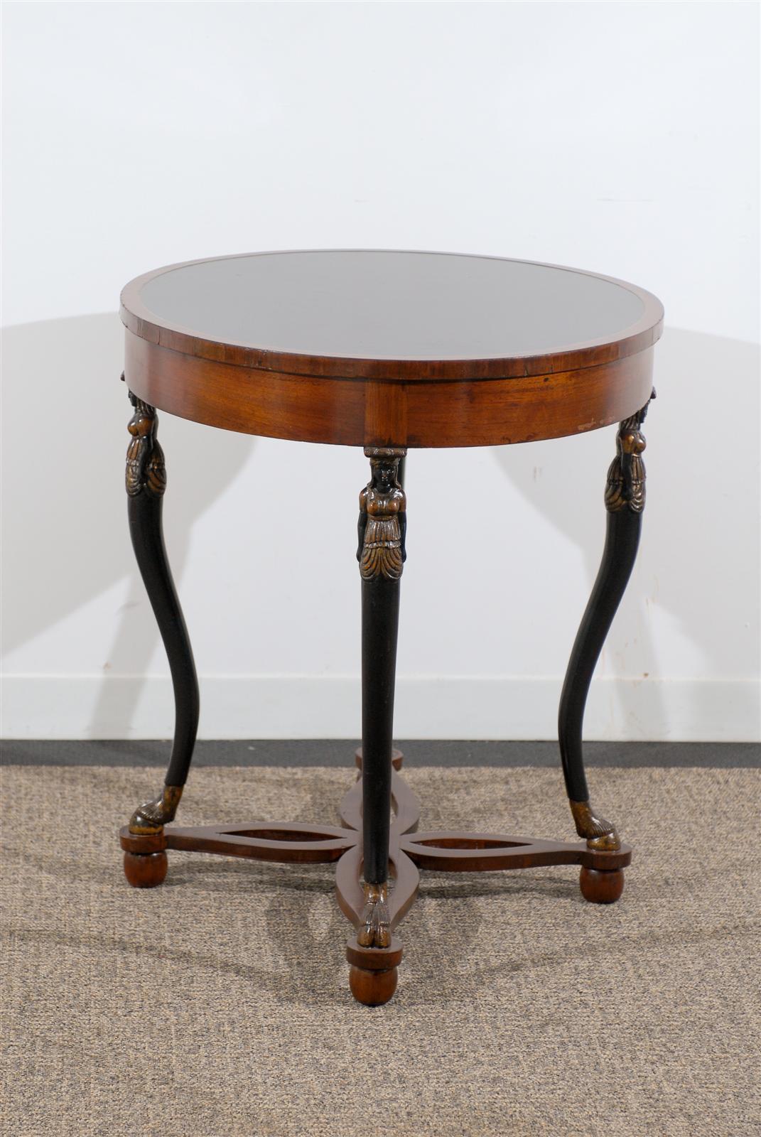 19th Century Oval Neoclassical Style Table Raised by Carved Figures For Sale