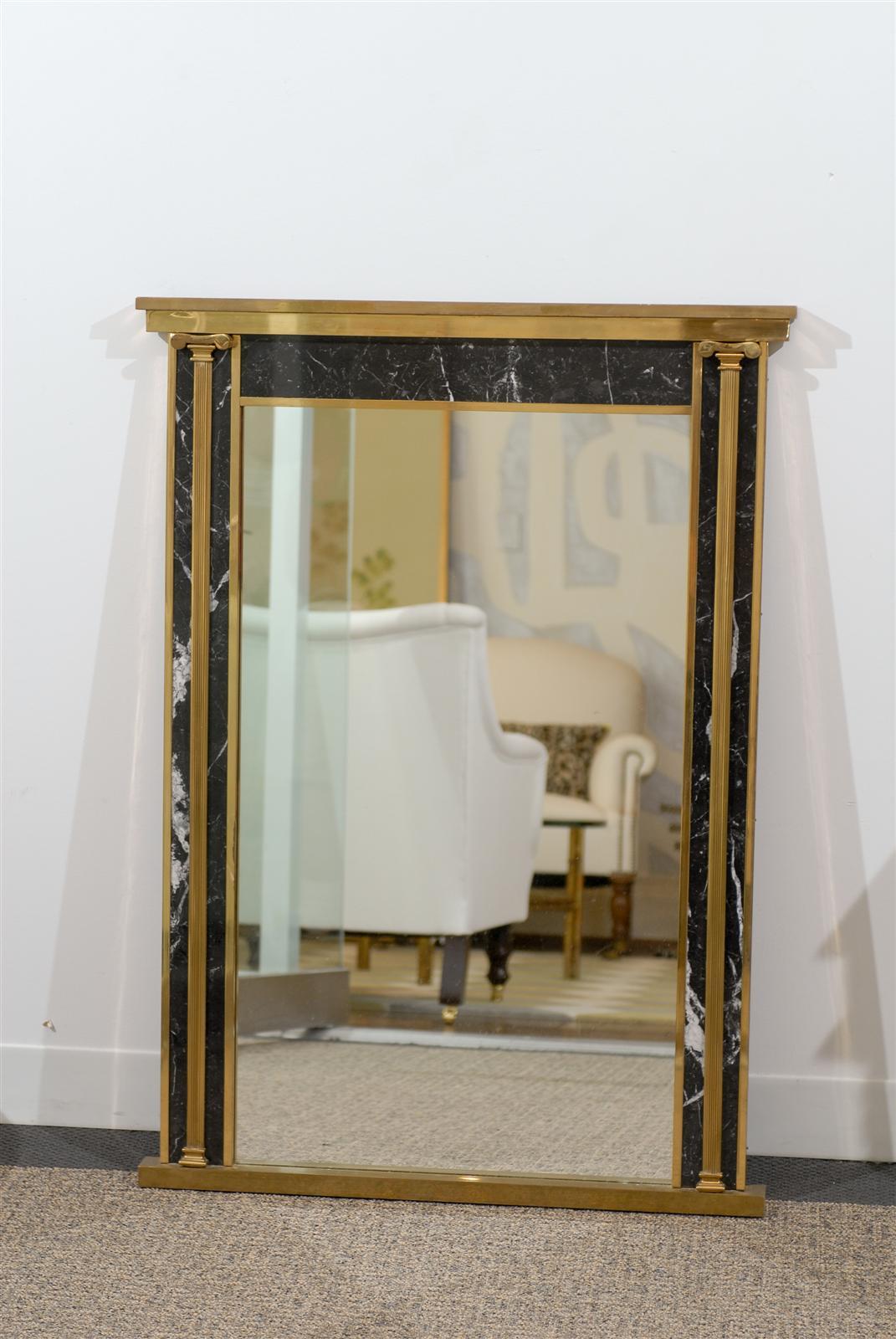 Mid Century Mirror in Marble & Brass