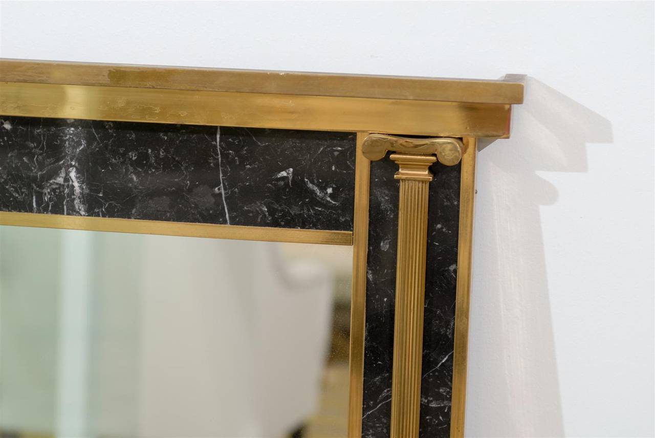 20th Century Black Marble and Brass Mirror