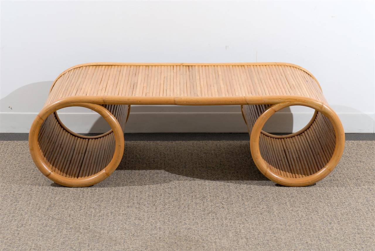 Polished Chic Mid Century Style Coffee Table In Split Bamboo