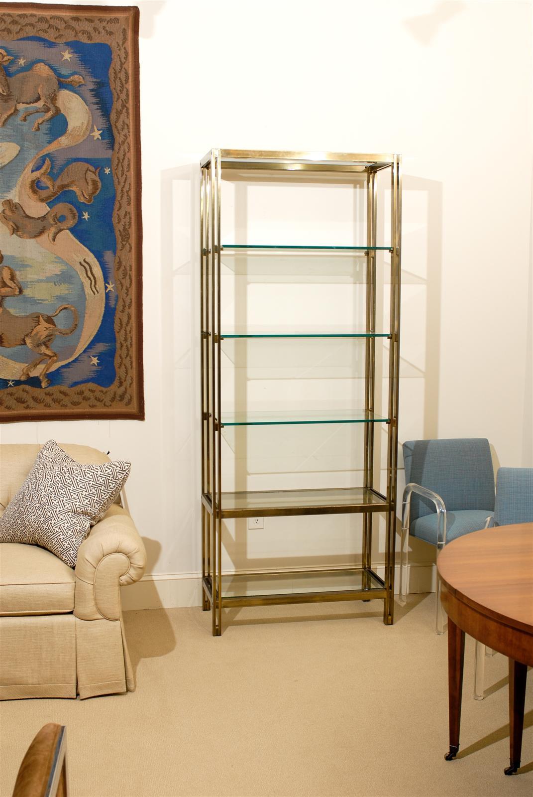 Mid-Century Modern Pair of Brass and Glass Étagères