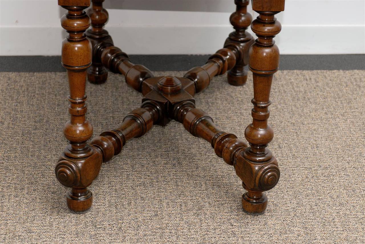 18th Century Regence Style Walnut Turned Table with Drawer and Stretcher
